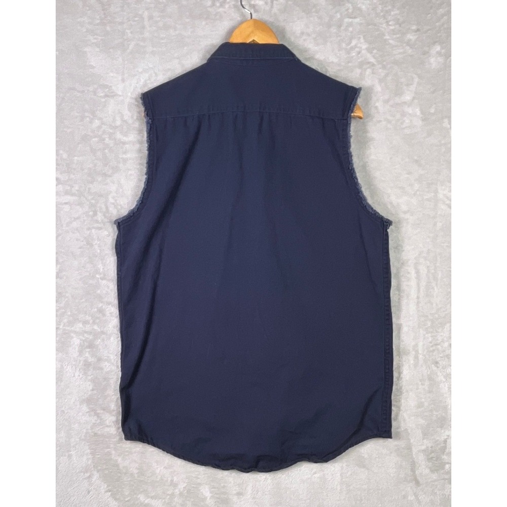 CE Schmidt Workwear Mens Shirt Button Down Medium Navy Blue Sleeveless Canvas - Picture 2 of 6